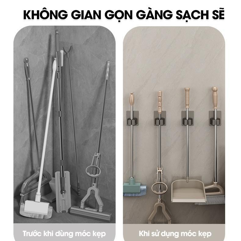 Móc treo cây lau nhà đa năng keo dán chịu lực Móc kẹp giữ chổi dán tường inox 304 chống gỉ