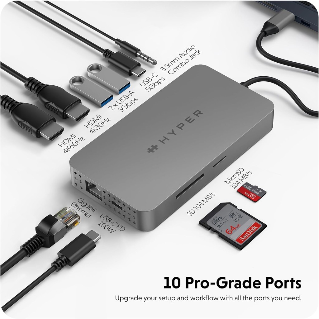 CỔNG CHUYỂN HYPERDRIVE DUAL 4K HDMI 10-IN-1 (2 MÀN HÌNH) USB-C HUB ...