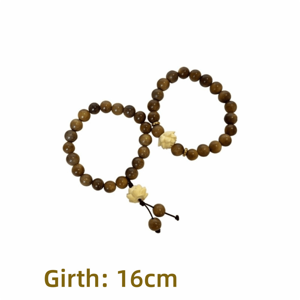 Vòng tay bông sen gỗ đàn hương handmade, hình hoa và đính hạt - Quà tặng độc đáo