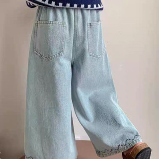 Mùa Xuân Thu Phong Cách Mới Bé Gái Quần Jean Trẻ Em Xanh Nhạt Thẳng Quần Thêu Thời Trang Phiên Bản Hàn Quốc Quần Dài Cho Bé