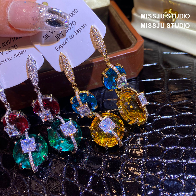 Bông tai Zircon sang trọng dài tinh tế Hàn Quốc Bán buôn