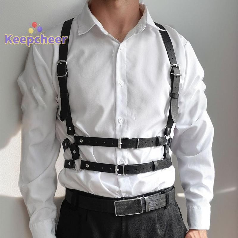 [Keepcheer] Dây nịt cho nam Dây nịt Dây đeo vai gợi cảm Bondage Quần lót ngực Quần áo Thắt lưng da Quần áo Phụ kiện kỳ lạ Mới