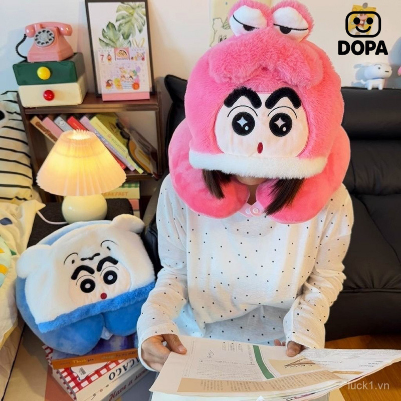 Hoạt Hình Dễ Thương Crayon Shin-Chan Gối Hình Chữ u Có Mũ Sang Trọng Búp Bê Văn Phòng Ngủ Gối Du Lịch Cổ Gối