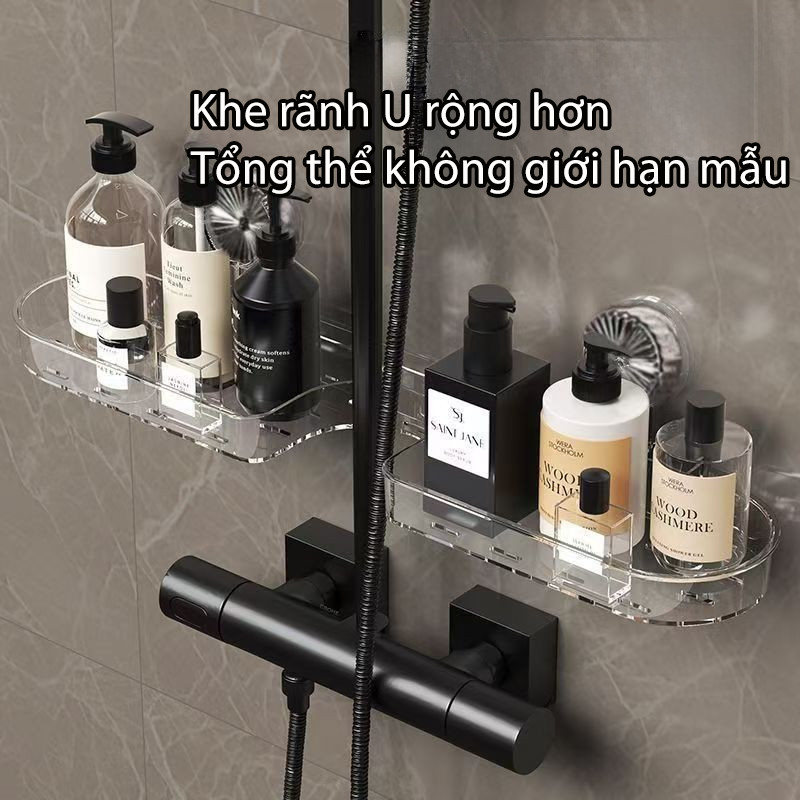 Giá Đựng Đồ Gắn Bồn Rửa Mặt Trong Suốt, 2 móc hút chân không chịu lực tốt, kem lỗ thoát nước