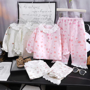 Bé Gái Mỏng Phong Cách Loungewear Phù Hợp Với Ren Crop Quần Bộ Đồ Ngủ Hai Mảnh Phù Hợp Với 80-160 Kích Thước IGO3