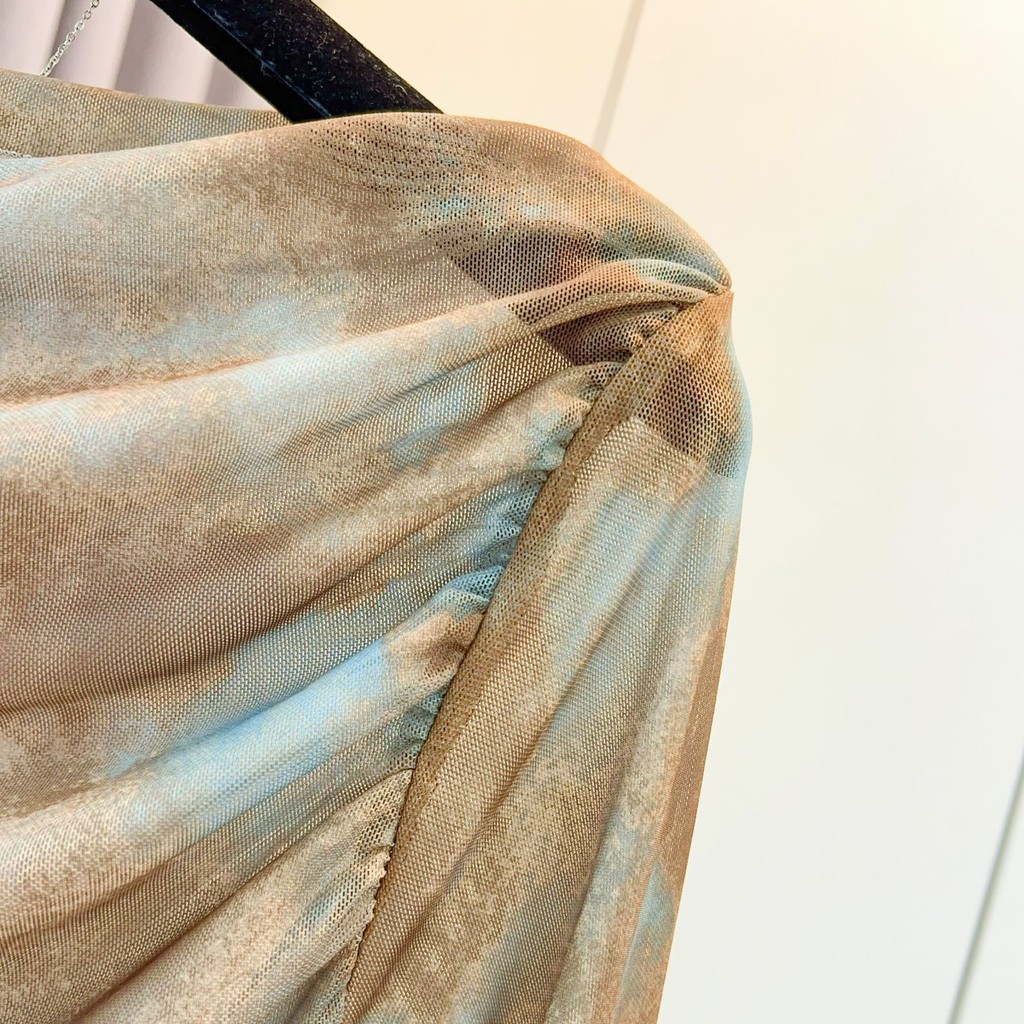 Milyfashion Retro Tie-Dye Gạc dài tay cổ phẳng Áo chống nắng mỏng phù hợp Quần áo nữ