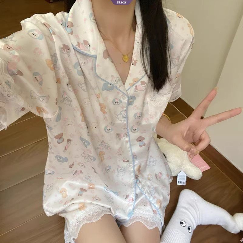 Ren Sweet Dog Áo Ngủ Bạc Hà Tay Ngắn, Phù Hợp Mùa Hè, Thời Trang INS