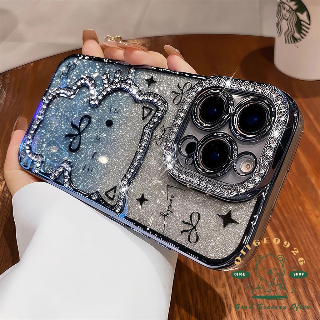 Ốp điện thoại hình mèo mạ kim cương lấp lánh iphone16 Pro Max 15 14 13 12 11 cho vỏ iPhone Vỏ mềm silicon TPU chống sốc