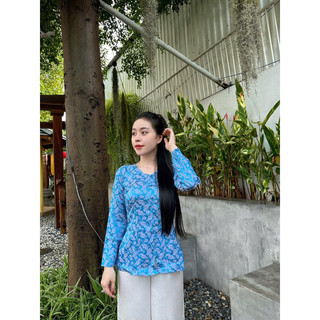 set bà ba cổ tim nút bọc dài tay, đồ bộ gấm lụa nữ
