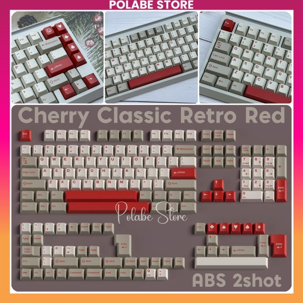 Keycap Classic Retro Red Blot Cherry Profile Keycap CMK cổ điển double shot bàn phím cơ Mitoby Factory | BigBuy360 - bigbuy360.vn