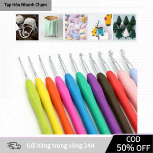 Bộ kim móc len nhôm tay cầm nhựa mềm 9 chiếc, kích thước 2-6mm, nhiều màu, dùng móc len móc sợi tiện lợi