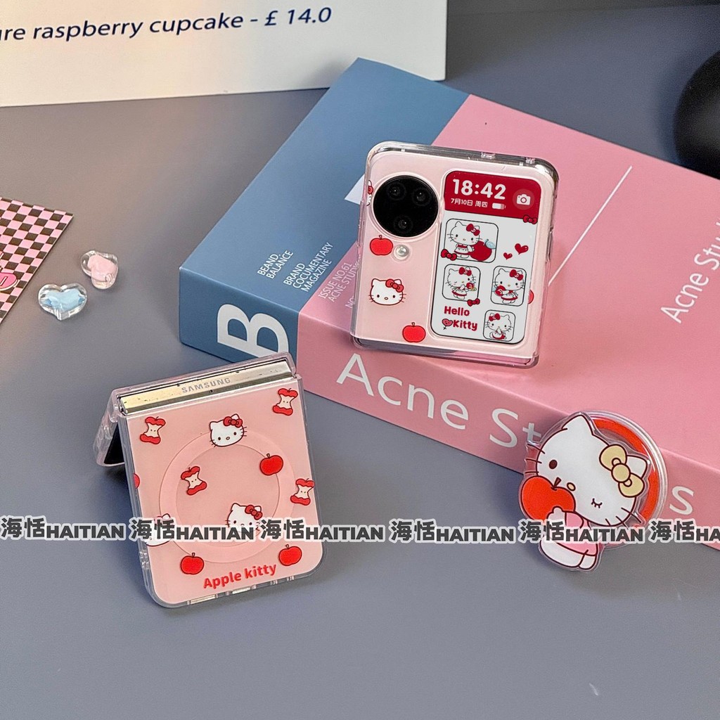 Thích Hợp Cho Samsung Galaxy ZFlip7 ZFlip6 Hoạt Hình Dễ Thương Màu Hồng KT Mèo Giá Đỡ Từ Tính Vỏ Điện Thoại Cho ZFlip 7 6 5 4 3 5G N3Flip MixFlip Dây Gấp Bảo Vệ Cứng