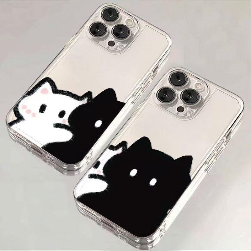 Ốp Lưng Cho OPPO Reno 13F 12F 11F 14F 11 12 13 14 Pro 5G A5 Pro 5G Vỏ Mèo Đen Đáng Yêu Cặp Đôi Dễ Thương Silicon Trong Suốt Họa Tiết Động Vật TPU Trong Suốt Mềm Mại Hoạt Hình