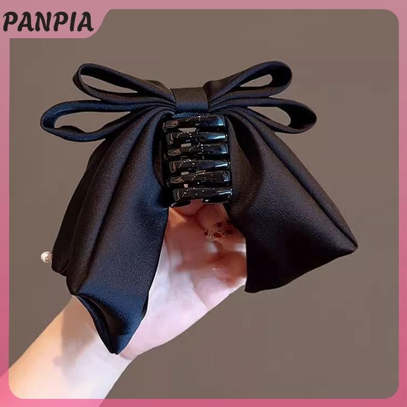 PANPIA-Satin Nơ Kẹp Tóc Tính Khí Mũ Màu Trơn Ngọc Trai Kẹp Tóc Cho Nữ Bé Gái Đuôi Ngựa Phụ Kiện Tóc