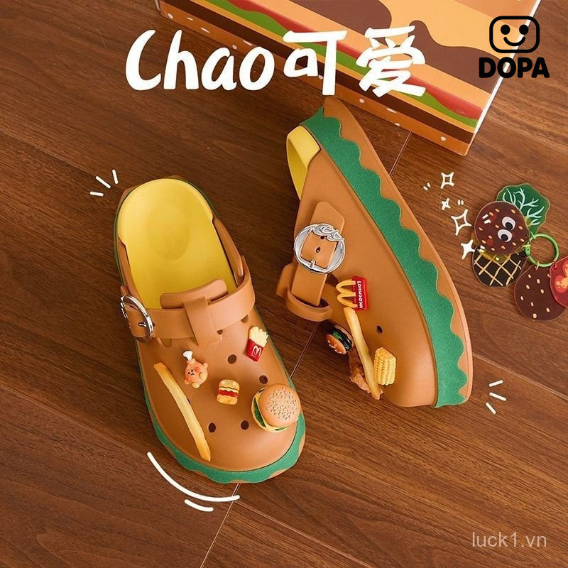 Burger Hole Giày Nữ Mùa Hè Bên Ngoài Mặc Đế Dày Hoạt Hình Dễ Thương Shit-Steping Dép Dép Ngoài Trời Dép Nữ Quà Tặng