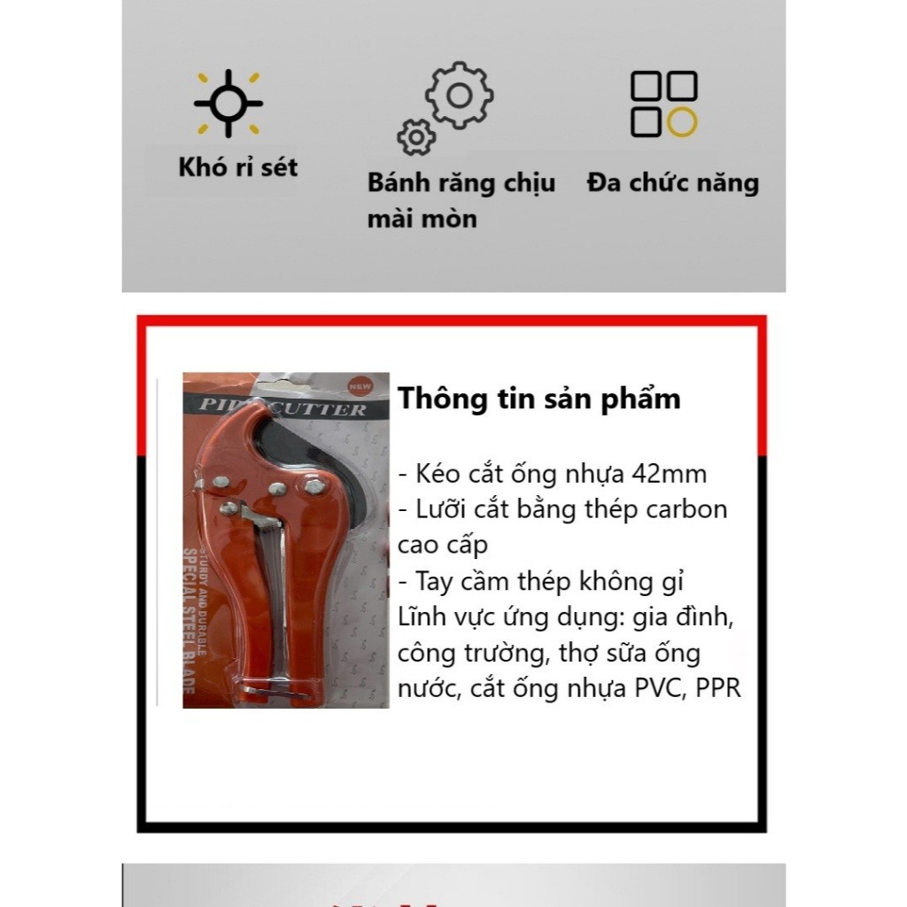 Kéo Cắt Ống Nước Nhựa PVC PPR PE PU Hạng Nặng, Lưỡi Thép Cứng Bền, Tay Cầm Êm Chống Trượt