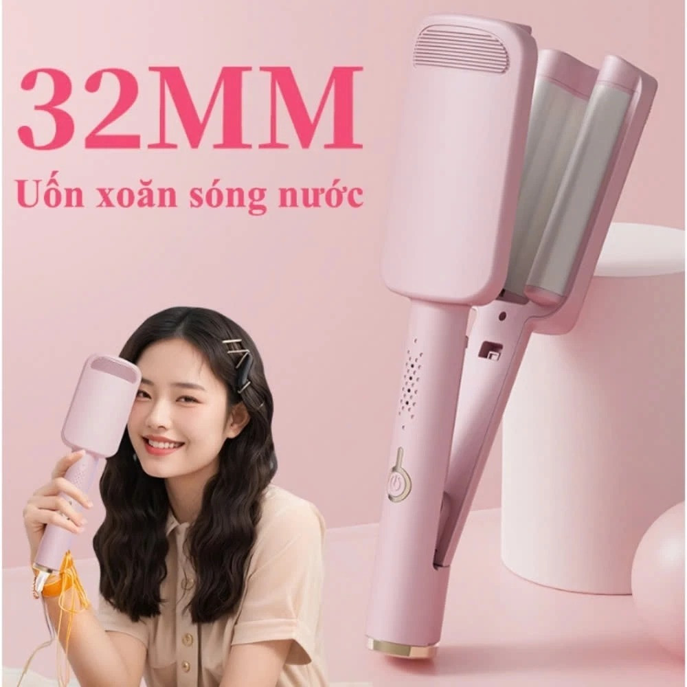 Máy Uốn Tóc Xoăn LR288 Sóng Nước Hippie 32mm 3 Trục 4 Chế Độ Nhiệt, Máy Tạo Kiểu Tóc Xoăn Bảo Vệ Tóc