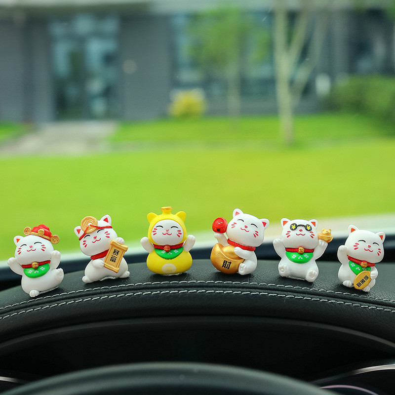 Mini Mèo May Mắn 6 Chiếc Đồ Chơi Beckoning Mèo Các Bức Tượng Trang Trí May Mắn Giàu Có Mèo Con Nhà Để Bàn Trang Trí Xe Hơi Phụ Kiện