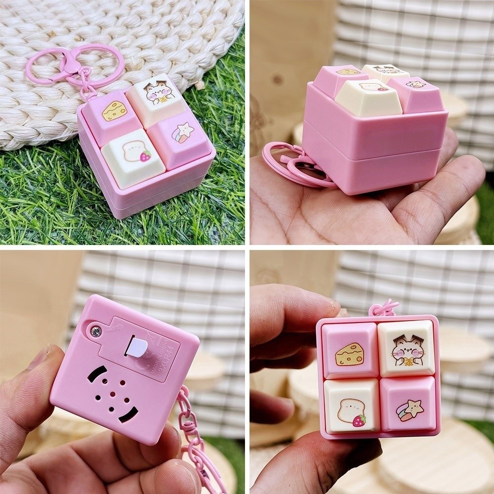 Móc khóa Fidget SMILE, Nút phím Hoạt hình Mũ bàn phím ngón tay, Giảm căng thẳng Bàn phím DIY Vượt qua thời gian Móc khóa bốn vuông