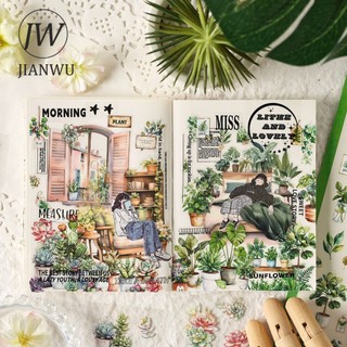 JIANWU Dòng Thời Gian Tự Nhiên Hoa Vintage Hoa Trái Cây Phong Cảnh Chất Liệu Cắt Kéo Sổ Lưu Niệm PET Miếng Dán Sáng Tạo Tạp Chí Văn Phòng Phẩm