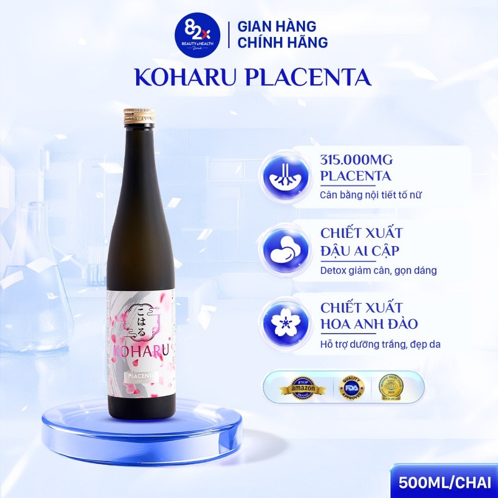 Ảnh [Date 8/2025] Nước Uống Đẹp Da 82X KOHARU PLACENTA Nhật Bản Chai 500ml - Cân Bằng Nội Tiết Tố Nữ, Sáng Da 2