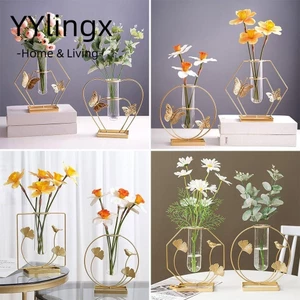 YYlingx Bình trang trí đám cưới, Chậu hoa cây kim loại Nến Giáng sinh Bình hoa, Trang trí bàn vàng Bắc Âu Sắp xếp hoa khô Bình thủy canh Đồ trang trí
