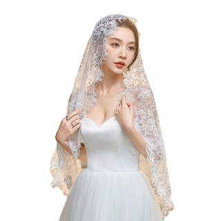 Vipdeal1 Hồi Giáo Ren Đám Cưới Khăn Lau Nhà Thờ Mantilla Cưới Cô Dâu Đầu Che Veil