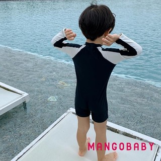 Mg-kids Bé Trai Rash Guard Đồ Bơi Playsuit Họa Tiết Gấu Trúc Chắp Vá Dây Kéo Dài Tay Chống Nắng Tắm Phù Hợp Với Đồ Bơi