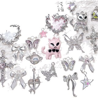 Pink Sweetheart Butterfly Love Cross Mặt Dây chuyền mèo diy Vòng tay thủ công Phụ kiện đính cườm