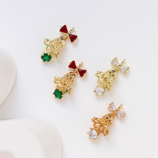 Đồng Clad Màu Vàng Giữ Kẻ Sọc Zirconium Giáng Sinh Series Chuông Mặt Dây Chuyền DIY Handmade Trang Sức Vòng Tay Vòng Cổ Bông Tai Phụ Kiện