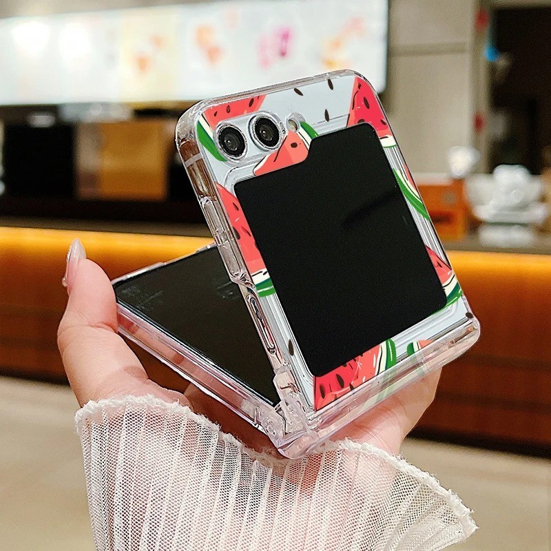 Vỏ điện thoại trong suốt họa tiết trái cây dễ thương cho Samsung Galaxy Z Flip 6 Flip 5 Flip 4 5G Full Bản lề PC cứng gấp cho Samsung Z Flip 6 5 4 3