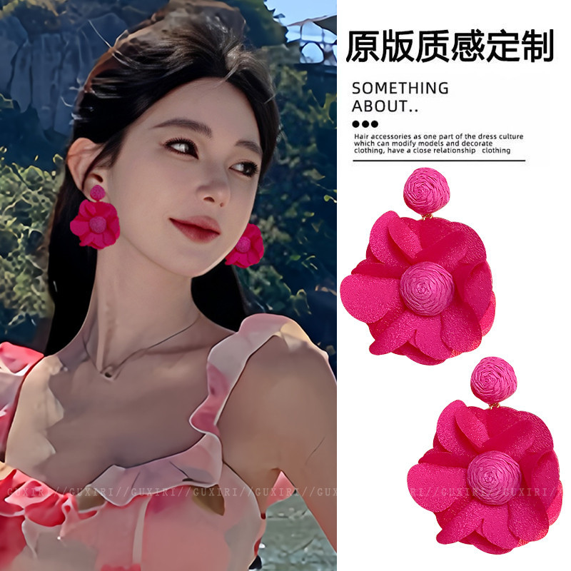 Hoa Hồng Bông Tai Mùa Hè Nữ Phong Cách Mới Ánh Sáng Sang Trọng Biển Kỳ Nghỉ Phong Cách Bông Tai Bông Tai