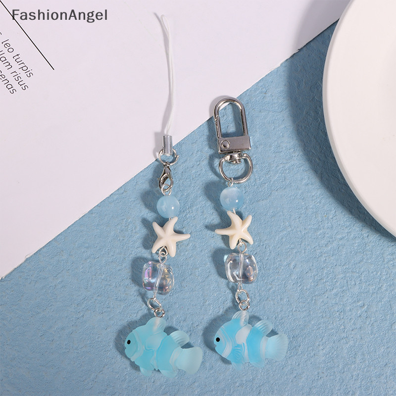 FashionAngel Y2K Xanh Biển Cá Sao Biển Điện Thoại Ch Mặt Dây Chuyền Hạt Dễ Thương Handmade Cô Gái Ngọt Ngào Móc Khóa Cho Túi Camera TH