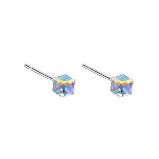 Bông tai hình khối đường Aurora Bông tai pha lê vuông kim bạc 925