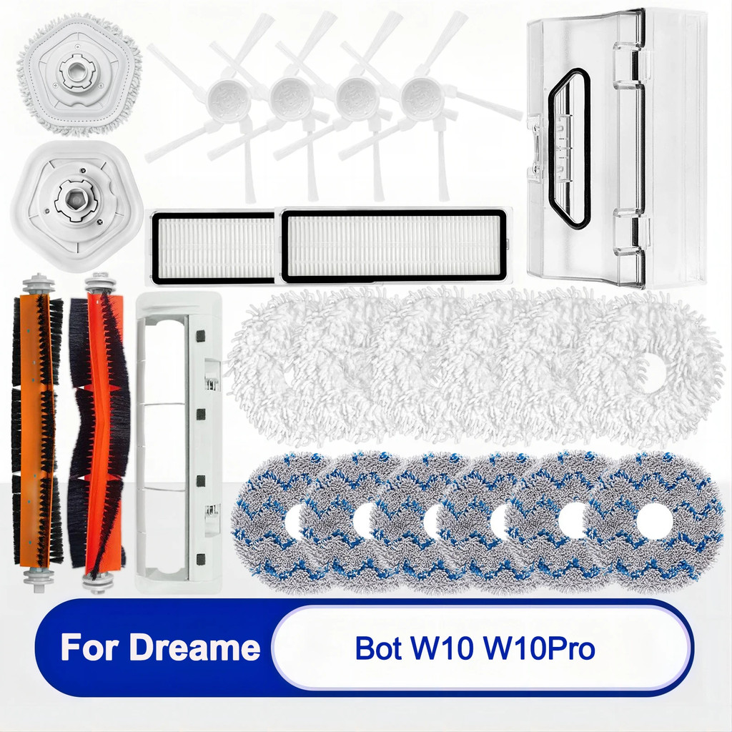Lưới lọc phụ kiện Robot Dreame Bot W10 / W10 PRO, Bàn chải bên chính, Tấm vải lau nhà, Hộp thu gom bụi