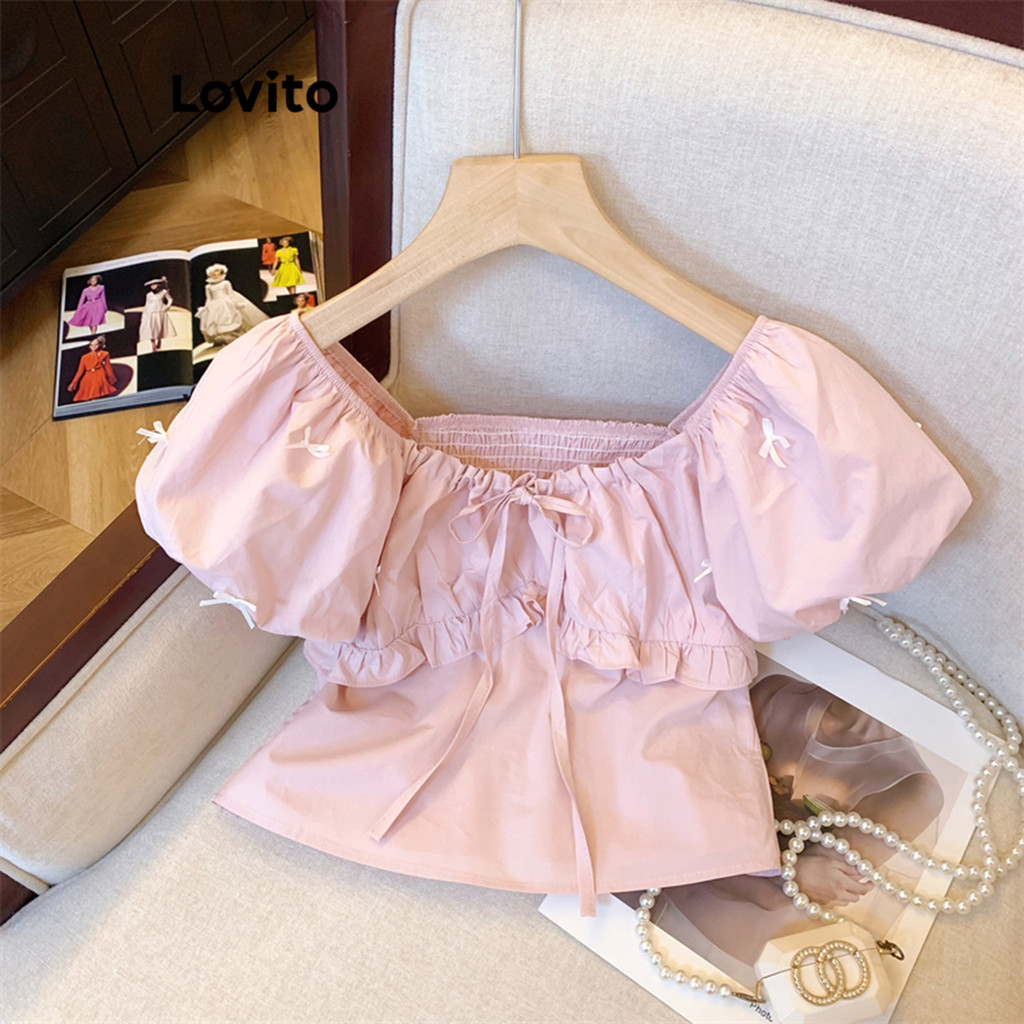 Lovito Áo nơ trơn thông thường cho nữ LNE67352