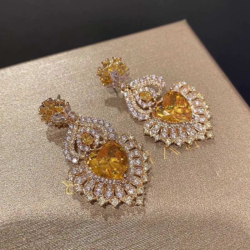 Bông tai hình quạt Zircon phong cách mới Bông tai thời trang khí chất sang trọng