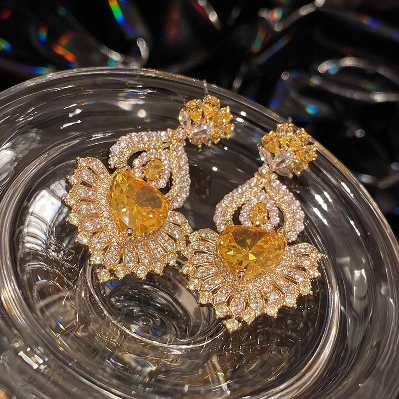 Bông tai hình quạt Zircon phong cách mới Bông tai thời trang khí chất sang trọng