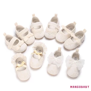 Mg-baby Bé Gái Giày Công Chúa Nơ Mềm Thêu Hoa Chống Trơn Trượt Đầu Tiên Giày Tập Đi