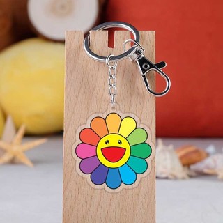 Móc khóa trong suốt hai mặt acrylic hoa hướng dương bảy màu Murakami Mặt dây chuyền dễ thương