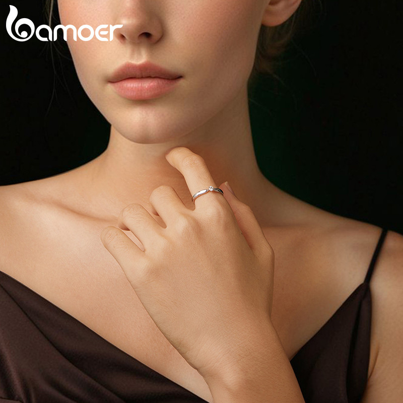 Nhẫn bạc Bamoer 925 lấp lánh Moissanite Món quà trang sức dành cho nữ