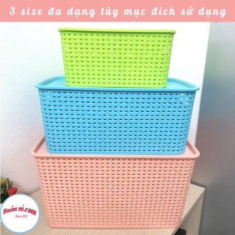 Giỏ nhựa có nắp Hàn Quốc 3 size Việt Nhật, giỏ đựng đồ đa năng tiết kiệm không gian (3386-3387-3388) - Buôn rẻ 01256 Bab