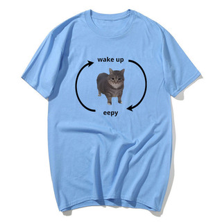 Thức dậy Eepy Kitty Chất Lượng Cao Áo Nam Nữ Tay Ngắn Ngủ Đầu Mèo Ngộ nghĩnh Động Vật Người Yêu Áo Thường Ngày Quá Khổ Tee