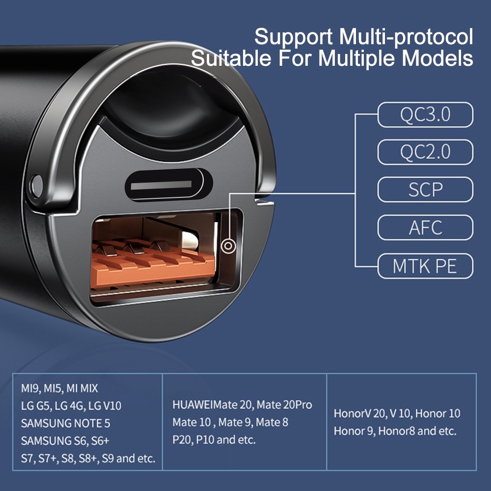 Bộ sạc xe hơi Mini Type-C Universal 200W Sạc nhanh QC3.0 QC4.0 Bộ sạc USB kép cho điện thoại di động