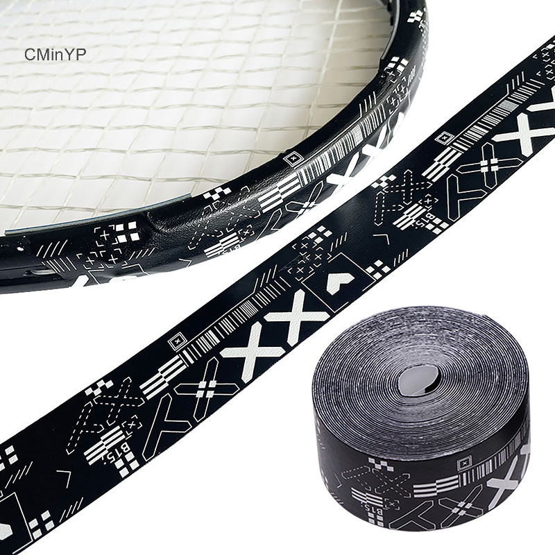 Cyinyp 1 Cuộn 500CM Đen Trắng In Hình Tennis Vợt Mái Chèo Top Băng Bảo Vệ Dán Cho Bãi Biển Pickleball Thể Thao Vợt Vinh Quang Một Phần