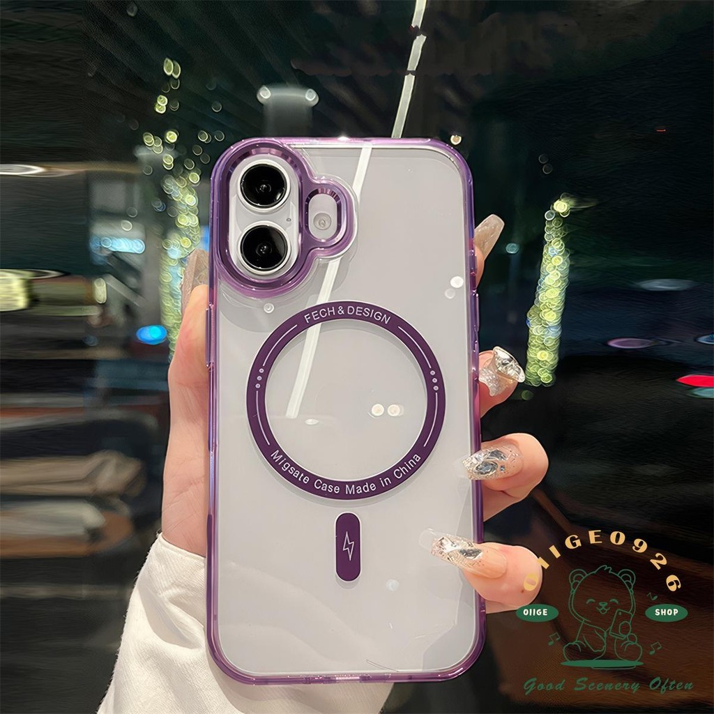 【 Ốp lưng iphone16 】 Vỏ điện thoại nam châm màu ống kính kim loại iphone16 Pro Max 15 14 13 12 11 cho vỏ iPhone Vỏ mềm silicon TPU + PC chống sốc