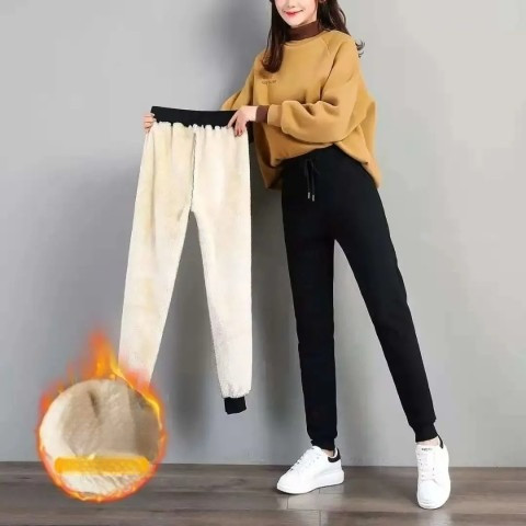 Quần thể thao lót nhung mùa đông cho nữ quần rộng rãi quần thường ngày dày dặn mặc ngoài