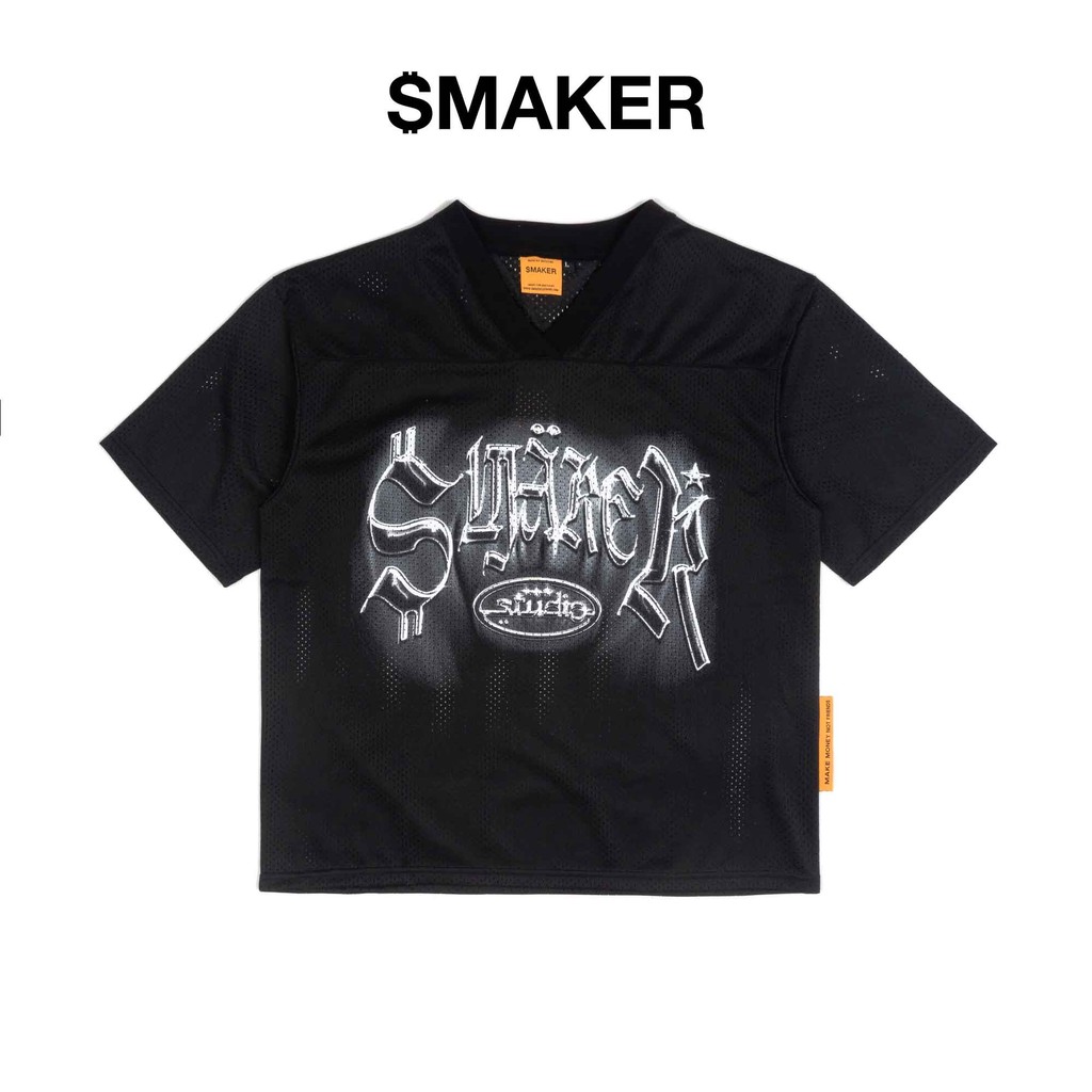 [SMAKER] Áo thun bóng đá vải lưới màu đen - SMAKER STUDIO MESH V NECK ...