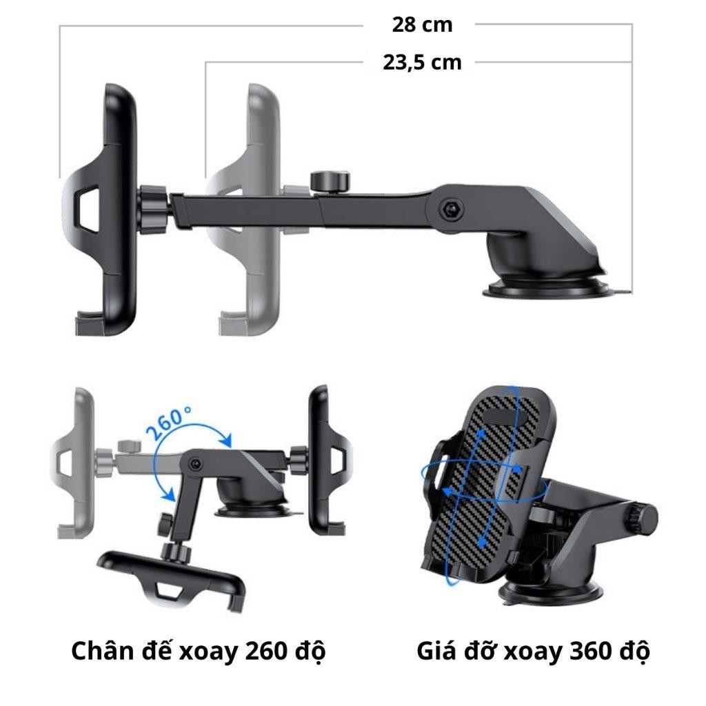 Giá đỡ kẹp điện thoại ô tô vân carbon xoay 360 độ gắn taplo ô tô loại cao cấp Phụ Tùng