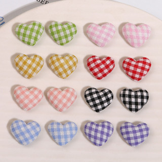 Phụ kiện dán mũ phong cách Hàn Quốc vải kẻ sọc họa tiết trái tim Macaron, nguyên liệu DIY kẹp tóc